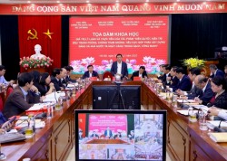 GS TS  Nguyễn Xuân Thắng, Ủy viên Bộ Chính trị, Giám đốc Học viện Chính trị quốc gia Hồ Chí Minh, Chủ tịch Hội đồng Lý luận Trung ương phát biểu tại tọa đàm