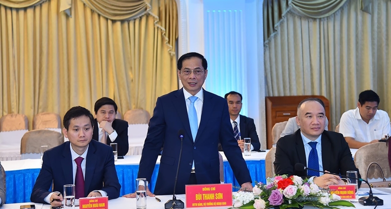 Đồng chí Bùi Thanh Sơn, Ủy viên Trung ương Đảng, Bộ trưởng Bộ Ngoại giao phát biểu tại buổi làm việc với Bộ Tư lệnh Hải quân.