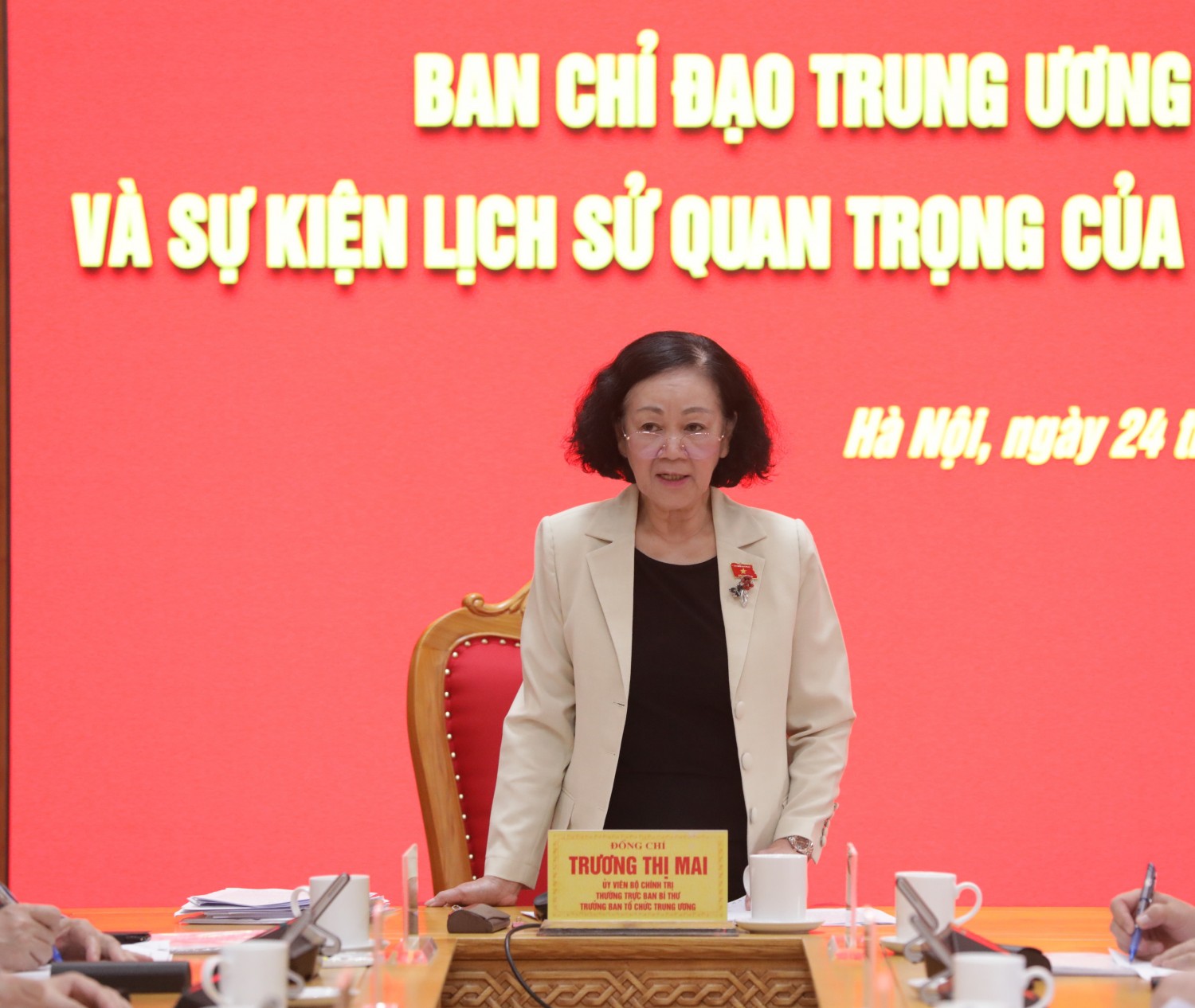 Đồng chí Trương Thị Mai, Uỷ viên Bộ Chính trị, Thường trực Ban Bí thư, Trưởng ban Tổ chức Trung ương, Trưởng ban chỉ đạo Trung ương kỷ niệm các ngày Lễ lớn và sự kiện lịch sử quan trọng của đất nước trong 3 năm (2023 – 2025) phát biểu chỉ đạo.