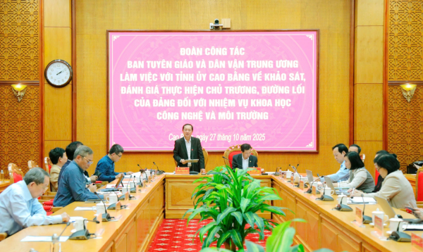Đoàn công tác Ban Tuyên giáo và Dân vận Trung ương làm việc với Tỉnh uỷ  về khảo sát, đánh giá tình hình triển khai chủ trương của Đảng  trong lĩnh vực khoa học, công nghệ và môi trường
