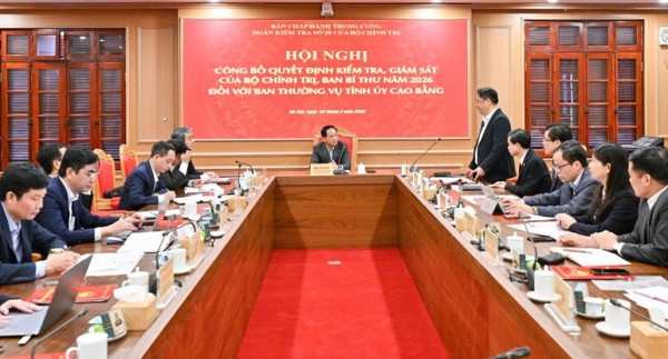 Công bố quyết định kiểm tra, giám sát đối với Ban Thường vụ Tỉnh ủy Cao Bằng