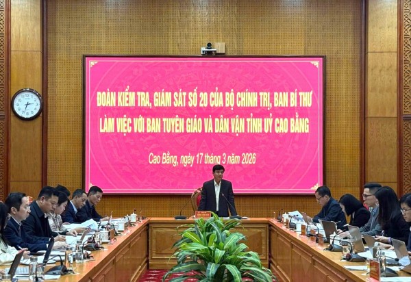 Đoàn kiểm tra, giám sát số 20 của Bộ Chính trị, Ban Bí thư làm việc với Ban Tuyên giáo và Dân vận Tỉnh uỷ