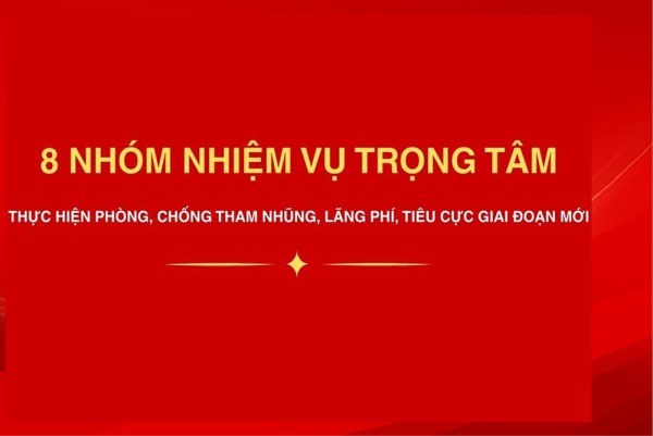 [Infographic] 8 nhiệm vụ trọng tâm thực hiện Nghị quyết Trung ương 2, khóa XIV về phòng, chống tham nhũng, lãng phí, tiêu cực trong giai đoạn mới