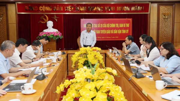 Đoàn kiểm tra, giám sát số 20 của Bộ Chính trị, Ban Bí thư làm việc với Ban Tuyên giáo và Dân vận Tỉnh uỷ