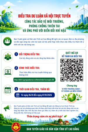 Ban Tuyên giáo và Dân vận Tỉnh ủy triển khai điều tra dư luận xã hội trực tuyến về công tác bảo vệ môi trường, phòng, chống thiên tai và ứng phó với biến đổi khí hậu